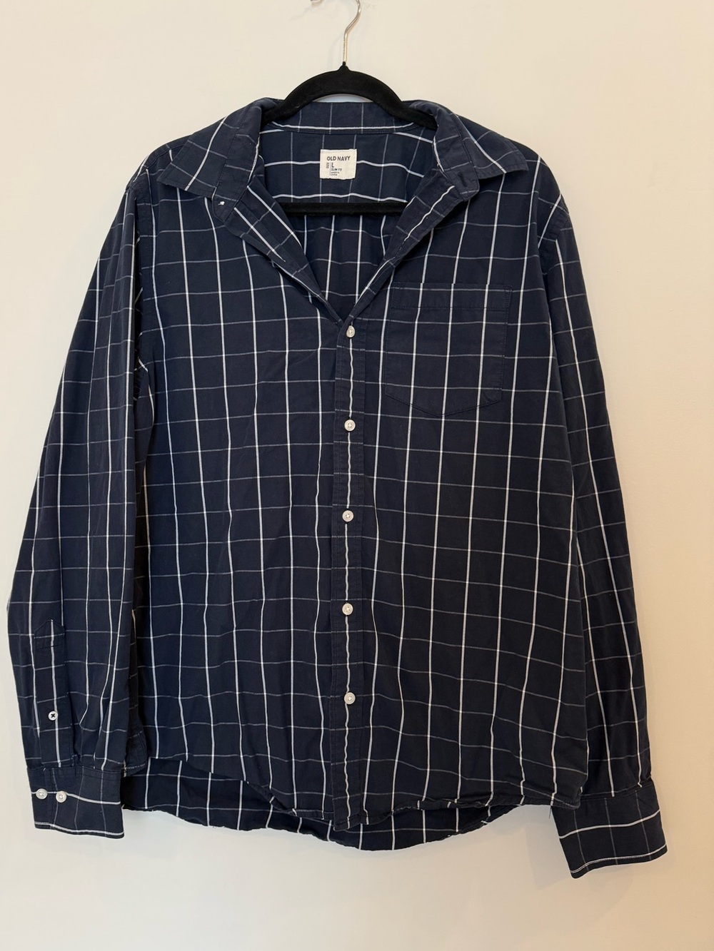 Old Navy Men’s Navy Windowpane Button-Down Shirt